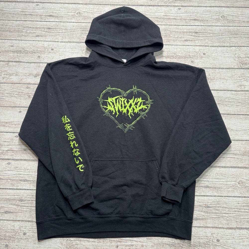 Y2K Swixxz Hoodie Men's L Black Fleece Barbed Wire Heart Pullover Grunge Gothic